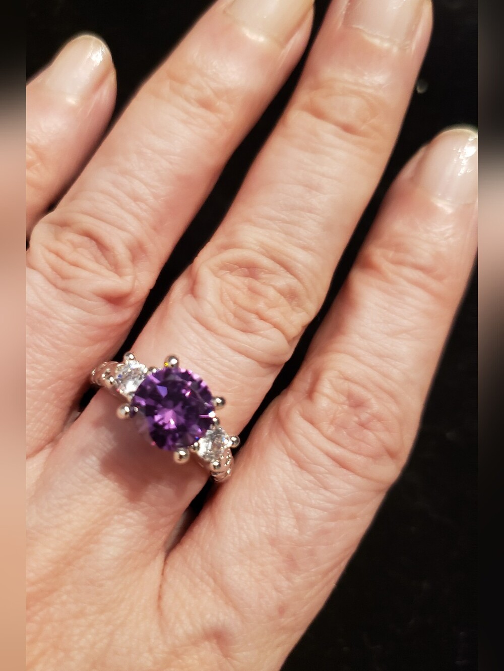 NEW Deep Amethyst Purple Sterling Ring, Sz 8,  Round Cut, Artsy Setting, Stamped